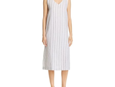 EILEEN FISHER Womens White Striped Sleeveless V Neck Midi Shift Dress For Cheap