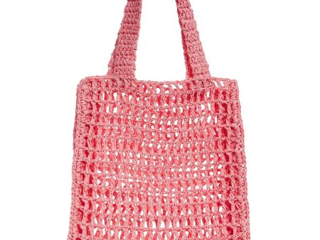 AQUA Women s Pink Solid Crochet Double Flat Strap Tote Handbag Purse Fashion