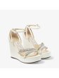 JIMMY CHOO Womens Ivory 1  Platform Padded Embellished Ankle Strap Bing 120 Open Toe Wedge Buckle Leather Dress Heeled For Discount