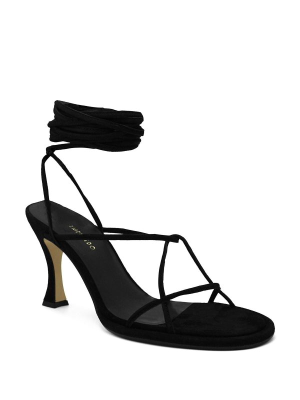 ILIO SMERALDO Womens Black Strappy Cushioned Ilenia Round Toe Flare Lace-Up Leather Heeled Online Sale