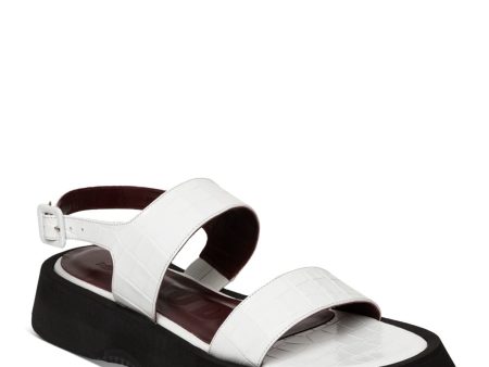 STAUD Womens White Crocodile 1  Platform Adjustable Strap Cushioned Nicky Round Toe Wedge Buckle Leather Slingback Sandal Online Hot Sale