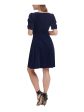 DKNY Womens Navy Ruched Zippered Velvet Textured Pouf Sleeve V Neck Knee Length Cocktail Sheath Dress Online Sale