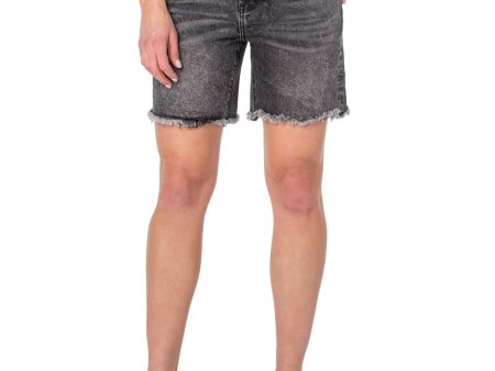 EARNEST SEWN NEW YORK Womens Black Denim Frayed Pocketed Button Fly High Waist Shorts Hot on Sale