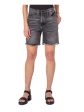 EARNEST SEWN NEW YORK Womens Black Denim Frayed Pocketed Button Fly High Waist Shorts Hot on Sale