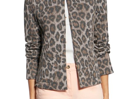 BASLER Womens Gray Pocketed Animal Print Wear To Work Bolero Jacket Online now