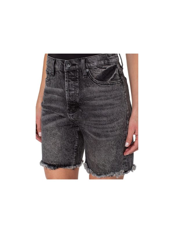 EARNEST SEWN NEW YORK Womens Black Denim Frayed Pocketed Button Fly High Waist Shorts Hot on Sale