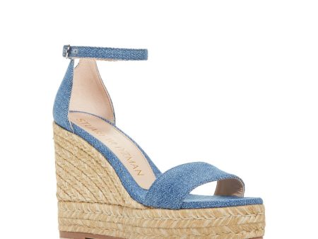 STUART WEITZMAN Womens Blue Denim 1  Platform Padded Ankle Strap Floria Almond Toe Wedge Buckle Espadrille Shoes C on Sale