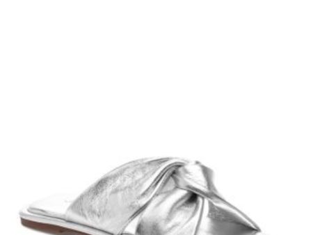 J SLIDES Womens Silver Twist Detail Metallic Padded Yaya Square Toe Slip On Leather Slide Sandals Shoes M Cheap