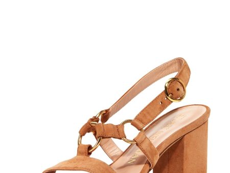 STUART WEITZMAN Womens Beige Ring Hardware Padded Adjustable Strap Lalita Square Toe Block Heel Buckle Leather Slingback Sandal Cheap