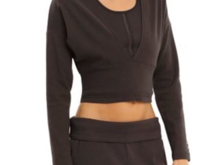 PUMA Womens Brown Knit Ribbed Long Sleeve V Neck Active Wear Top Cheap