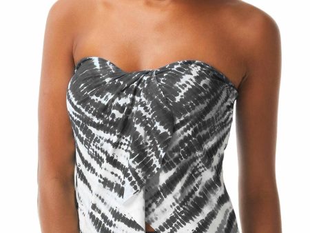 VINCE CAMUTO SWIM Women s Black Printed Stretch Lined Sweetheart Layered Tankini Swimsuit Top Fashion