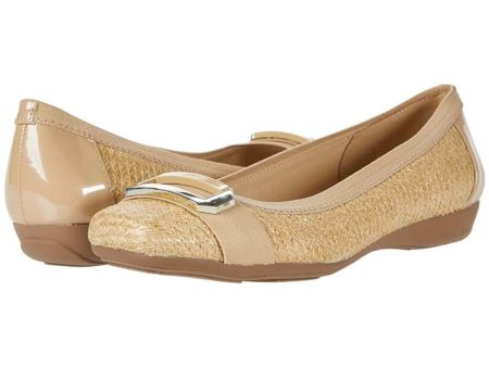 AK SPORT Womens Beige Stretch Lightweight Woven Buckle Accent Cushioned Uplift Square Toe Wedge Slip On Ballet Flats M Hot on Sale