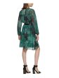 CALVIN KLEIN Womens Sheer Floral Long Sleeve Round Neck Above The Knee Cocktail A-Line Dress Online Sale