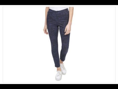 CALVIN KLEIN Womens Navy Pocketed Zippered High Rise Ankle Animal Print Skinny Jeans Hot on Sale