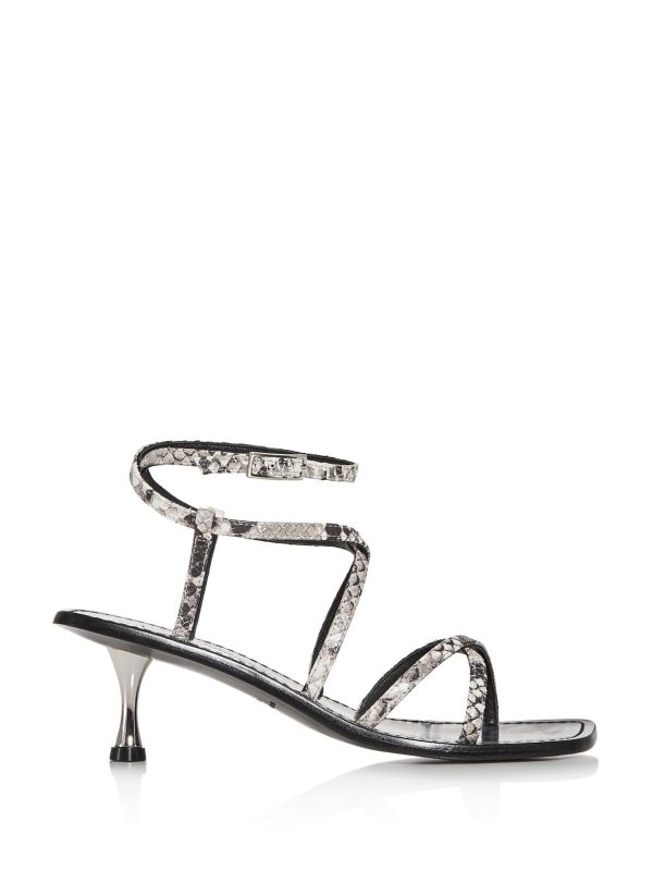 SIGERSON MORRISON Womens Gray Snake Metallic Heel Strappy Irma Square Toe Kitten Heel Buckle Leather Dress Sandals Shoes Online Hot Sale