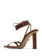 ILIO SMERALDO Womens Brown Wrapping Ankle Padded Buckle Accent Strappy Square Toe Lace-Up Leather Heeled Online now