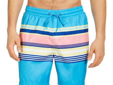 CLUBROOM Mens Turquoise Drawstring Striped Shorts Discount