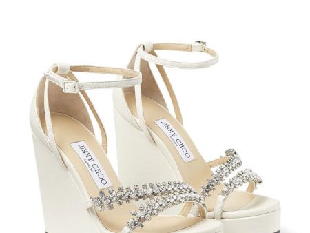 JIMMY CHOO Womens Ivory 1  Platform Padded Embellished Ankle Strap Bing 120 Open Toe Wedge Buckle Leather Dress Heeled Fashion