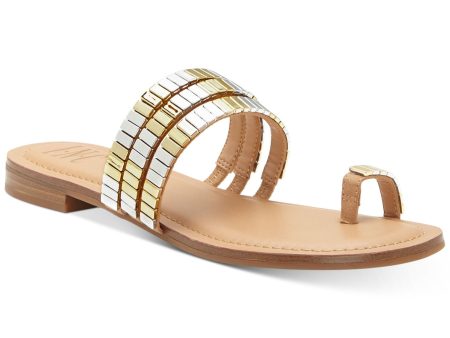 INC Womens Gold Strappy Toe-Loop Embellished Padded Jaylee Round Toe Block Heel Slip On Slide Sandals Shoes M Fashion