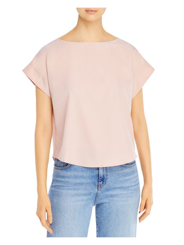 EILEEN FISHER Womens Pink Stretch Cap Sleeve Boat Neck Top Fashion