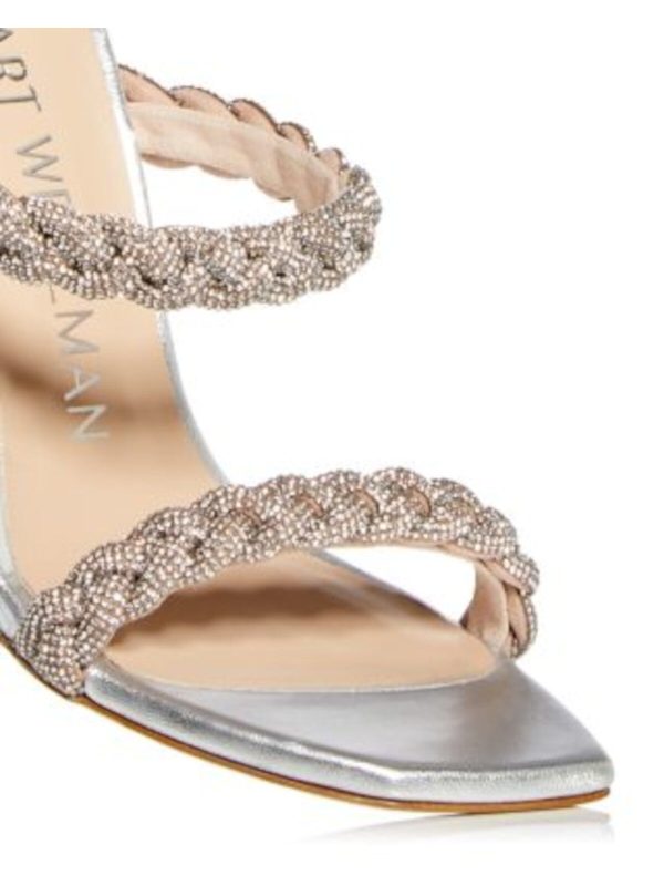 STUART WEITZMAN Womens Silver Padded Embellished Braided Addison Square Toe Stiletto Lace-Up Dress Heeled B Online now