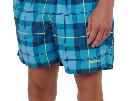 BARBOUR Mens Swimwear Aqua Plaid Stretch Shorts Online Sale