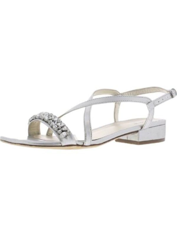 NATURALIZER Womens Silver Breathable Strappy Rhinestone Cushioned Macy Round Toe Buckle Slingback Sandal M Online Sale