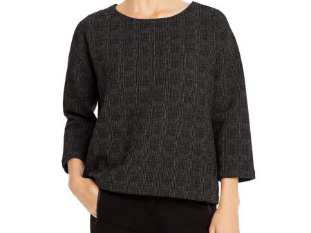 EILEEN FISHER Womens Black 3 4 Sleeve Jewel Neck Sweater Sale