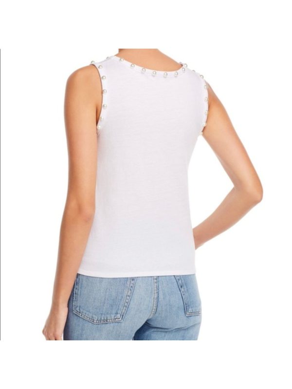 GENERATION LOVE Womens White Embellished Tie Pearl Trim Sleeveless Crew Neck Tank Top on Sale