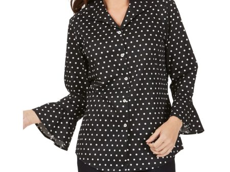 FOXCROFT Womens Ruffled Polka Dot 3 4 Sleeve Collared Wear To Work Button Up Top Hot on Sale