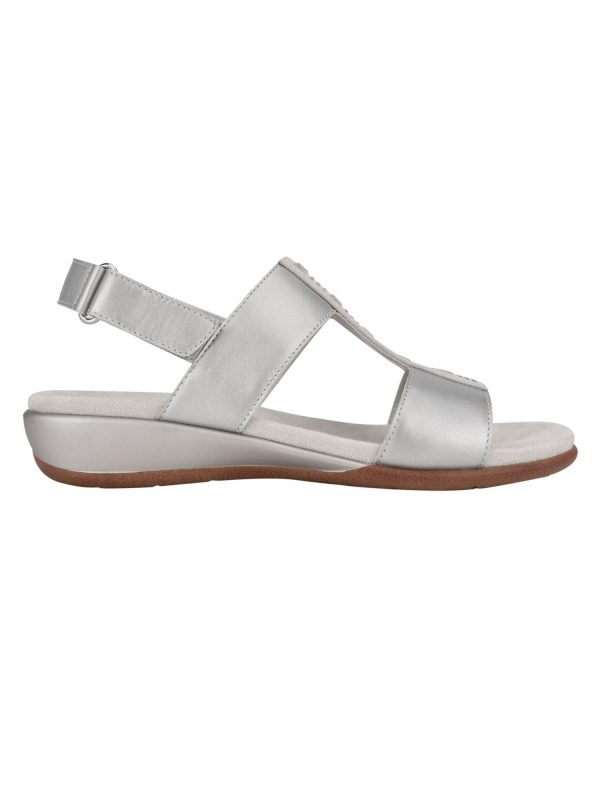 EASY SPIRIT Womens Silver Mixed Media Adjustable Arch Support Goring Comfort Rhinestone Metallic Hazel Round Toe Wedge Slingback Sandal M Online now