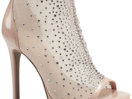 THALIA SODI Womens Beige Sheer 1  Platform Cushioned Rhinestone Desire Round Toe Stiletto Zip-Up Dress Pumps Shoes M on Sale