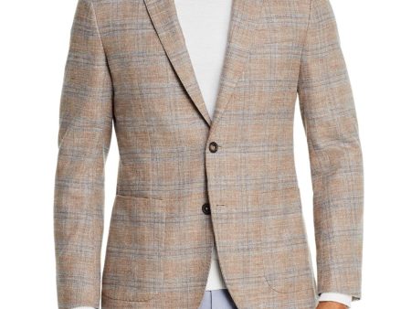 The Mens store Mens Beige Windowpane Plaid Blazer Cheap