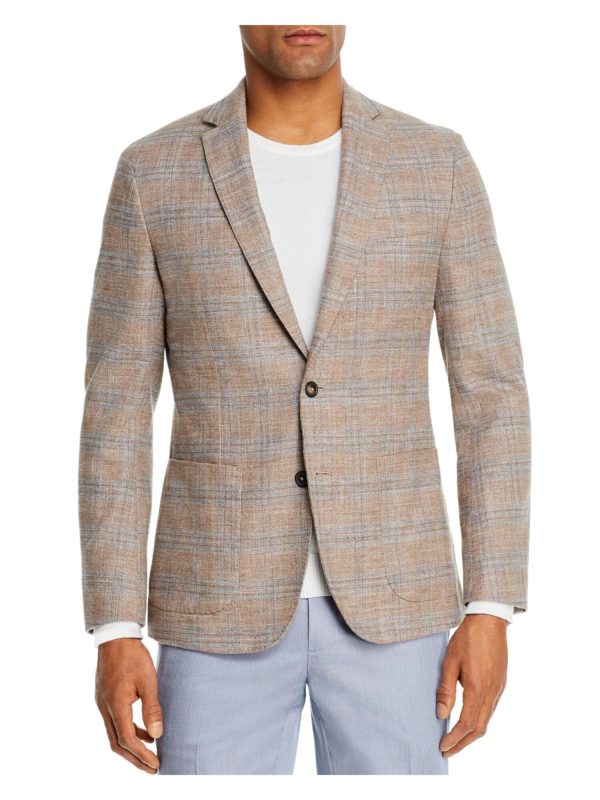 The Mens store Mens Beige Windowpane Plaid Blazer Cheap