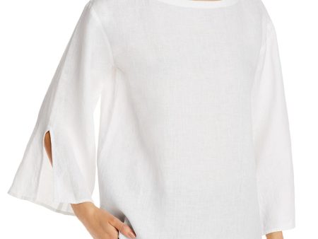 EILEEN FISHER Womens White Slitted Bell Sleeve Boat Neck Blouse Supply