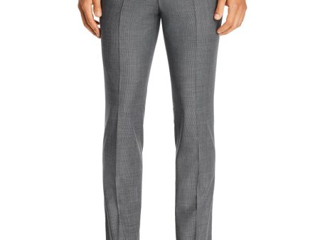 HUGO BOSS Mens Hesten Gray Tapered, Houndstooth Extra Slim Fit Wool Blend Pants Online Hot Sale