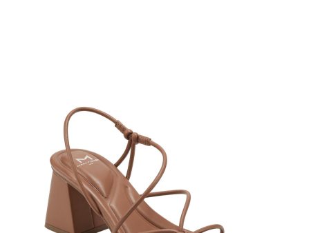 MARC FISHER LTD Womens Brown Strappy Knotted Asymmetrical Padded Calynda Square Toe Flare Slip On Heeled M Fashion