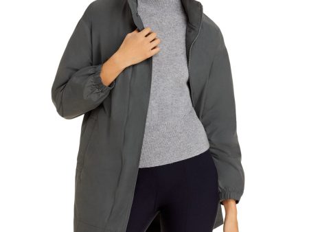 EILEEN FISHER Womens Gray Pocketed Packable Hood Snap Close Stand Collar Zip Up Jacket Fashion