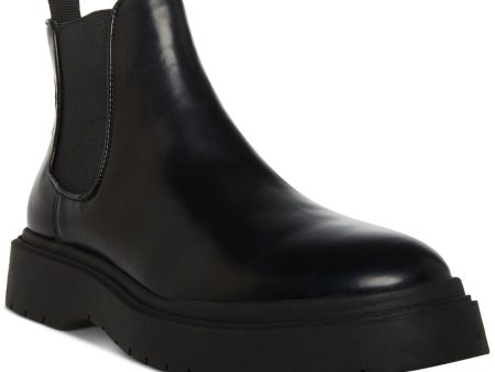 MADDEN Mens Black Goring Comfort Aillem Round Toe Wedge Boots Shoes Discount