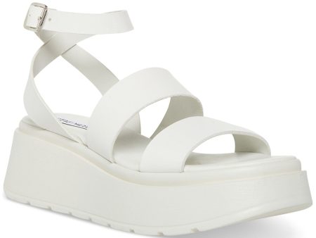 STEVE MADDEN Womens White 1-1 2  Platform Ankle Strap Padded Tenysi Square Toe Wedge Buckle Leather Heeled Online now