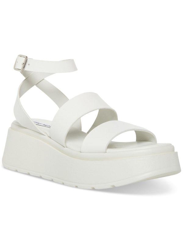 STEVE MADDEN Womens White 1-1 2  Platform Ankle Strap Padded Tenysi Square Toe Wedge Buckle Leather Heeled Online now