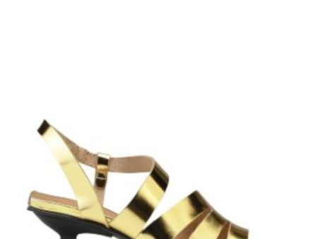 GANNI Womens Gold Padded Metallic Asymmetrical Asymmetric Square Toe Flare Buckle Leather Slingback Sandal Hot on Sale