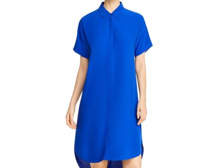 EILEEN FISHER Womens Blue Short Sleeve Point Collar Midi Shirt Dress Online Hot Sale