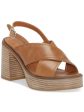 LUCKY BRAND Womens Brown 1  Platform Crisscross Straps Padded Delmie Round Toe Stacked Heel Buckle Leather Slingback Sandal Cheap