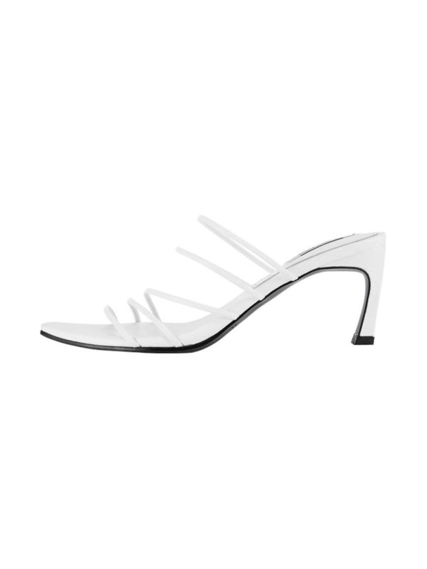 REIKE NEN Womens White Strappy Padded Pointed Toe Sculpted Heel Slip On Leather Dress Slide Sandals Shoes For Discount