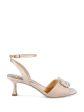 BADGLEY MISCHKA Womens Beige Mixed Media Embellished Hardware Ankle Strap Padded Nimah Square Toe Flare Buckle Dress Heeled Sale