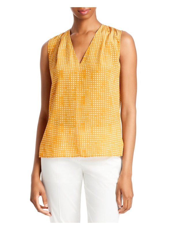 BOSS Womens Orange Zippered Printed Sleeveless V Neck Top Sale