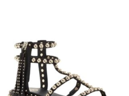 ASH Womens Black Goring Padded Studded Tasseled Power Round Toe Zip-Up Leather Gladiator Sandals Shoes Fashion