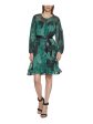 CALVIN KLEIN Womens Sheer Floral Long Sleeve Round Neck Above The Knee Cocktail A-Line Dress Online Sale