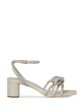 LOEFFLER RANDALL Womens Beige Mixed Media Padded Knotted Straps Metallic Ankle Strap Rhinestone Mikel Square Toe Block Heel Buckle Suede Heeled B Online Sale